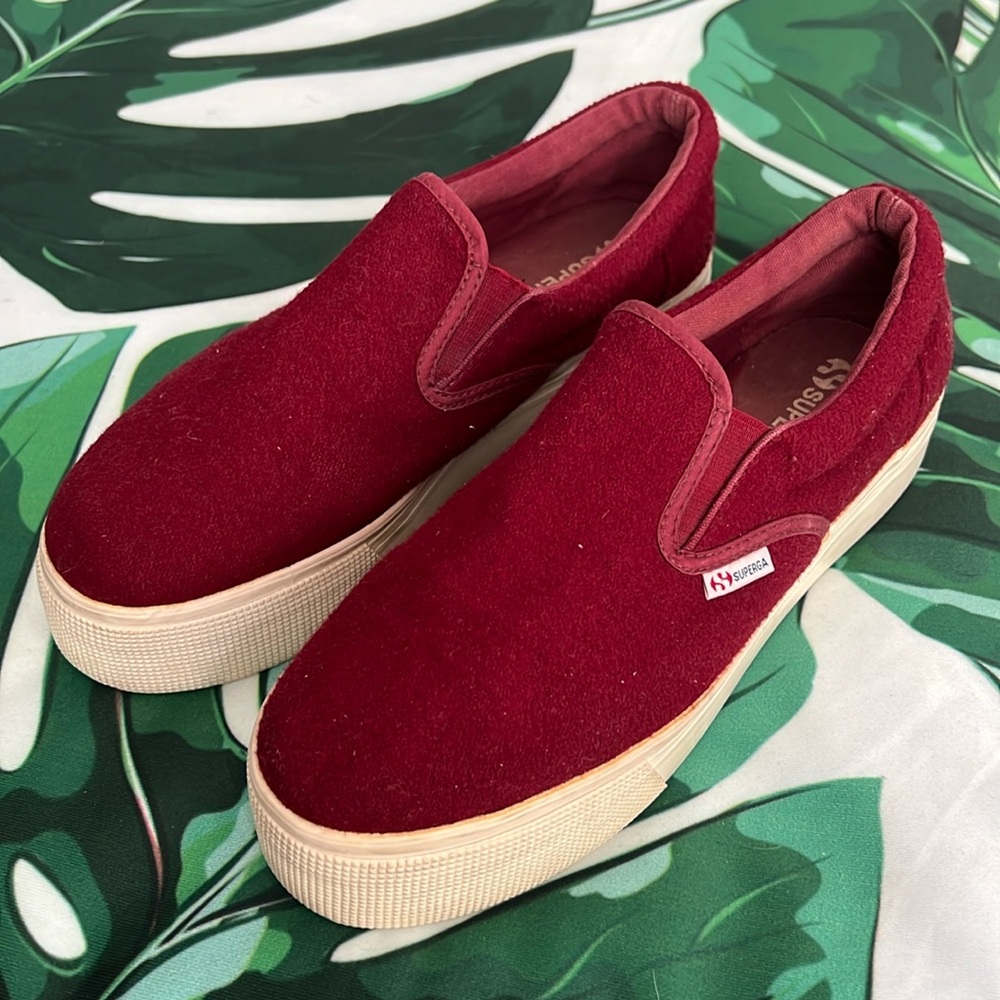 Superga platform sneakers burgundy textured wool